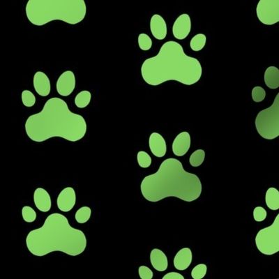 Pawprint Polka dots - 1 inch (2.54cm) - Light Green (#89DA65) on Black (#000000)