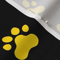 Pawprint Polka dots - 1 inch (2.54cm) - Yellow (#FFD900) on Black (#000000)