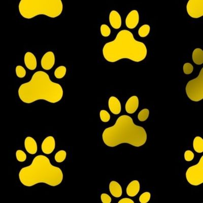 Pawprint Polka dots - 1 inch (2.54cm) - Yellow (#FFD900) on Black (#000000)