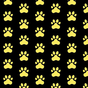 Pawprint Polka dots - 1 inch (2.54cm) - Pale Yellow (#F9EA62) on Black (#000000)