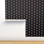 Pawprint Polka dots - 1 inch (2.54cm) - Rainbow on Black (#000000)