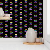 Pawprint Polka dots - 1 inch (2.54cm) - Rainbow on Black (#000000)