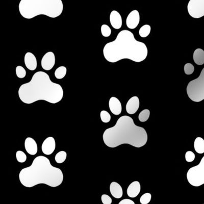 Pawprint Polka dots - 1 inch (2.54cm) - White (#FFFFFF) on Black (#000000)