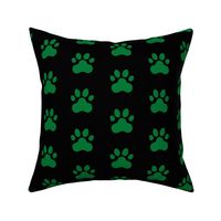 Pawprint Polka dots - 1 inch (2.54cm) - Deep Green (#007934) on Black (#000000)