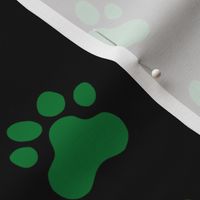 Pawprint Polka dots - 1 inch (2.54cm) - Deep Green (#007934) on Black (#000000)