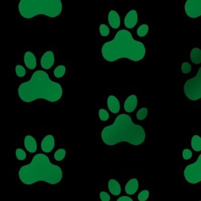 Pawprint Polka dots - 1 inch (2.54cm) - Deep Green (#007934) on Black (#000000)