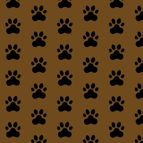 Pawprint Polka dots - 1 inch (2.54cm) - Black (#000000) on Dark Brown (#6E4A1C)