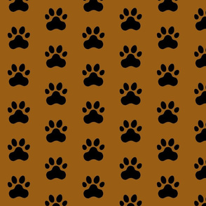 Pawprint Polka dots - 1 inch (2.54cm) - Black (#000000) on Mid Brown (#995E13)
