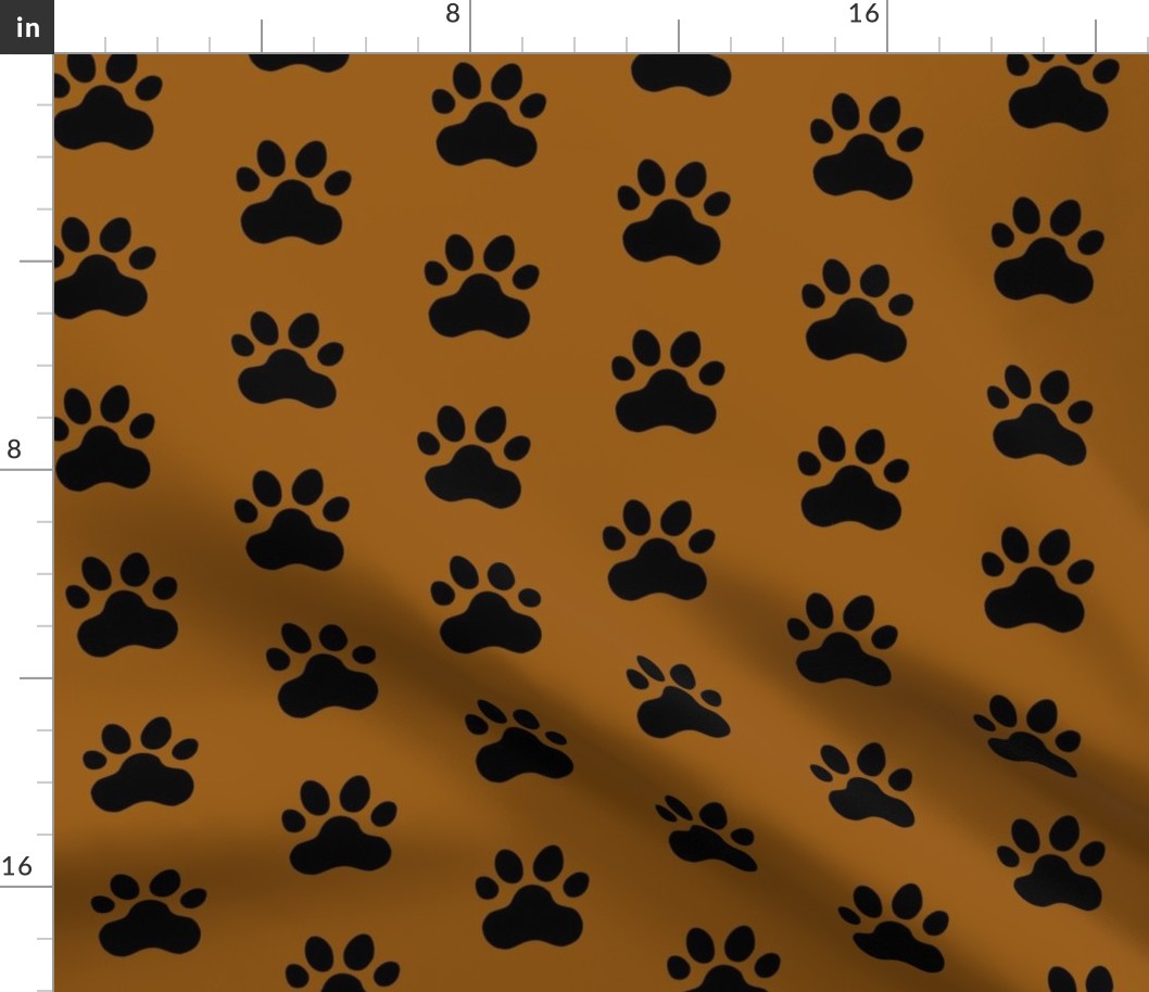 Pawprint Polka dots - 1 inch (2.54cm) - Black (#000000) on Mid Brown (#995E13)