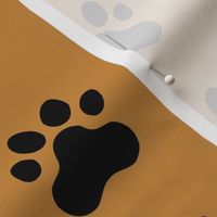 Pawprint Polka dots - 1 inch (2.54cm) - Black (#000000) on Brown (#C6883D)