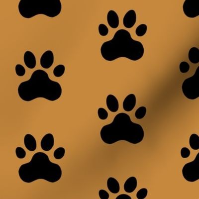 Pawprint Polka dots - 1 inch (2.54cm) - Black (#000000) on Brown (#C6883D)