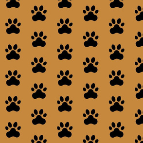 Pawprint Polka dots - 1 inch (2.54cm) - Black (#000000) on Brown (#C6883D)