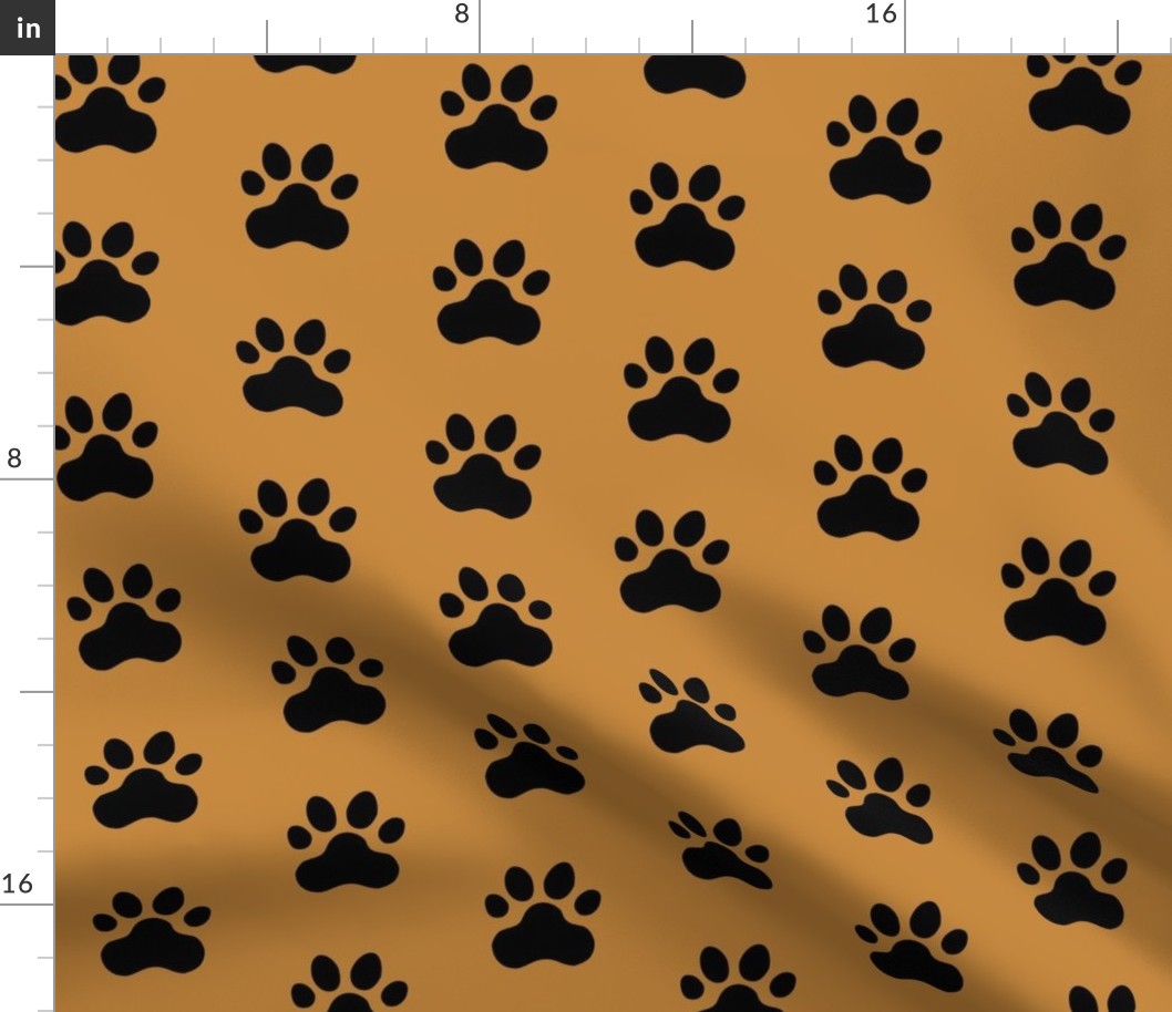 Pawprint Polka dots - 1 inch (2.54cm) - Black (#000000) on Brown (#C6883D)