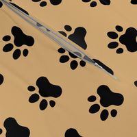 Pawprint Polka dots - 1 inch (2.54cm) - Black (#000000) on Light Brown (#E0B67C) 