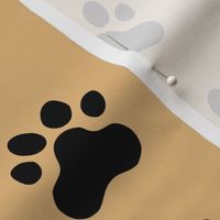 Pawprint Polka dots - 1 inch (2.54cm) - Black (#000000) on Light Brown (#E0B67C) 