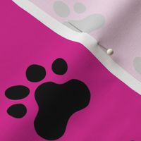 Pawprint Polka dots - 1 inch (2.54cm) - Black (#000000) on Pink (#DD2695)