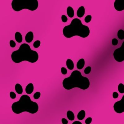 Pawprint Polka dots - 1 inch (2.54cm) - Black (#000000) on Pink (#DD2695)