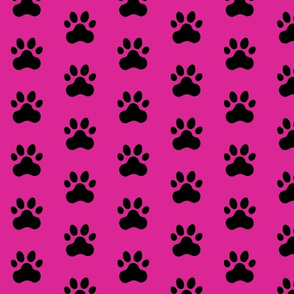 Pawprint Polka dots - 1 inch (2.54cm) - Black (#000000) on Pink (#DD2695)