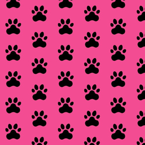 Pawprint Polka dots - 1 inch (2.54cm) - Black (#000000) on Mid Pink (#F34C92)