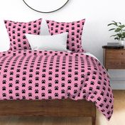 Pawprint Polka dots - 1 inch (2.54cm) - Black (#000000) on Light Pink (#FBA0C6)