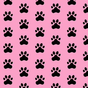 Pawprint Polka dots - 1 inch (2.54cm) - Black (#000000) on Light Pink (#FBA0C6)