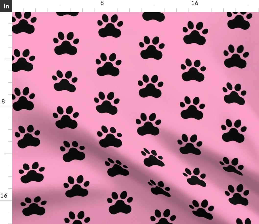 Pawprint Polka dots - 1 inch (2.54cm) - Black (#000000) on Light Pink (#FBA0C6)