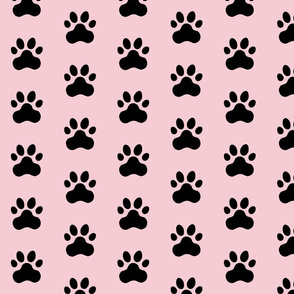 Pawprint Polka dots - 1 inch (2.54cm) - Black (#000000) on Pale Pink (#F5CCD3)