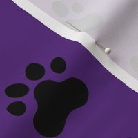 Pawprint Polka dots - 1 inch (2.54cm) - Black (#000000) on Dark Purple (#5E259B)