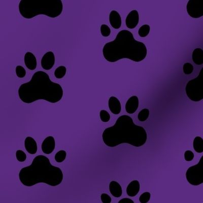 Pawprint Polka dots - 1 inch (2.54cm) - Black (#000000) on Dark Purple (#5E259B)