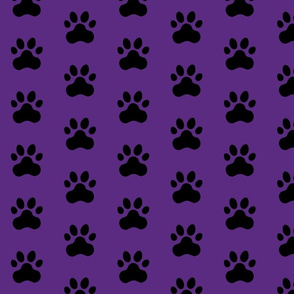 Pawprint Polka dots - 1 inch (2.54cm) - Black (#000000) on Dark Purple (#5E259B)