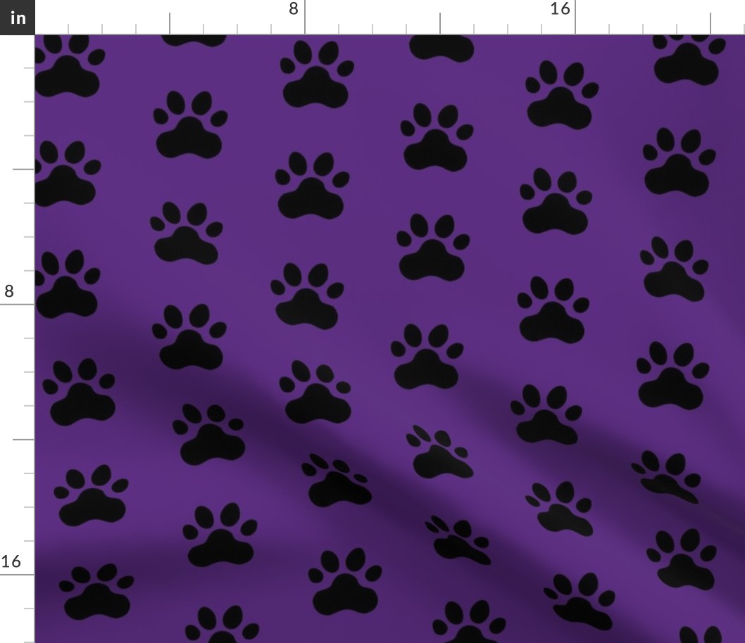 Pawprint Polka dots - 1 inch (2.54cm) - Black (#000000) on Dark Purple (#5E259B)