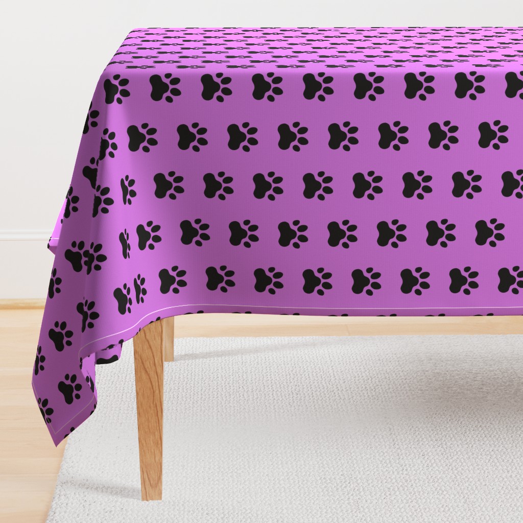 Pawprint Polka dots - 1 inch (2.54cm) - Black (#000000) on Light Purple (#A25BB1)