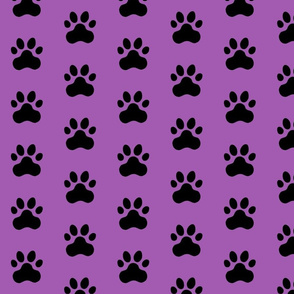 Pawprint Polka dots - 1 inch (2.54cm) - Black (#000000) on Light Purple (#A25BB1)