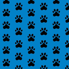 Pawprint Polka dots - 1 inch (2.54cm) - Black (#000000) on Light Blue (#0081C8)