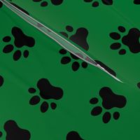 Pawprint Polka dots - 1 inch (2.54cm) - Black (#000000) on Deep Green (#007934)