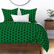 Pawprint Polka dots - 1 inch (2.54cm) - Black (#000000) on Deep Green (#007934)