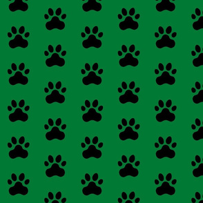 Pawprint Polka dots - 1 inch (2.54cm) - Black (#000000) on Deep Green (#007934)