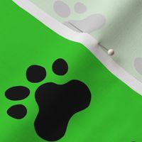 Pawprint Polka dots - 1 inch (2.54cm) - Black (#000000) on Mid Green (#3AD42D)