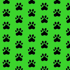 Pawprint Polka dots - 1 inch (2.54cm) - Black (#000000) on Mid Green (#3AD42D)