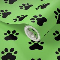 Pawprint Polka dots - 1 inch (2.54cm) - Black (#000000) on Light Green (#89DA65)