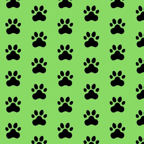 Pawprint Polka dots - 1 inch (2.54cm) - Black (#000000) on Light Green (#89DA65)