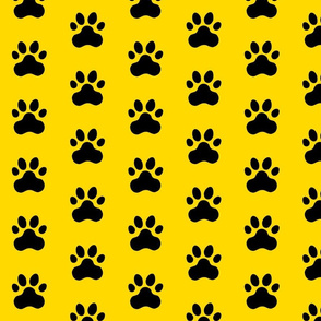 Pawprint Polka dots - 1 inch (2.54cm) - Black (#000000) on Yellow (#FFD900)