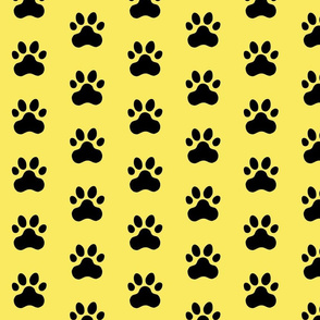 Pawprint Polka dots - 1 inch (2.54cm) - Black (#000000) on Pale Yellow (#F9EA62)