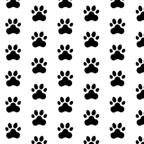 Pawprint Polka dots - 1 inch (2.54cm) - Black (#000000) on White (#FFFFFF)
