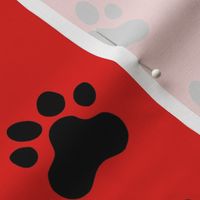 Pawprint Polka dots - 1 inch (2.54cm) - Black (#000000) on Red (#E0201B)