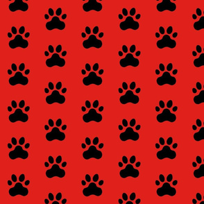 Pawprint Polka dots - 1 inch (2.54cm) - Black (#000000) on Red (#E0201B)
