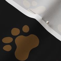 Pawprint Polka dots - 1 inch (2.54cm) - Dark Brown (#6E4A1C) on Black (#000000)