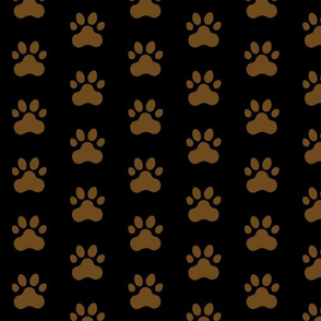 Pawprint Polka dots - 1 inch (2.54cm) - Dark Brown (#6E4A1C) on Black (#000000)