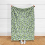 leaf and berry sketch pattern in lime green and grey