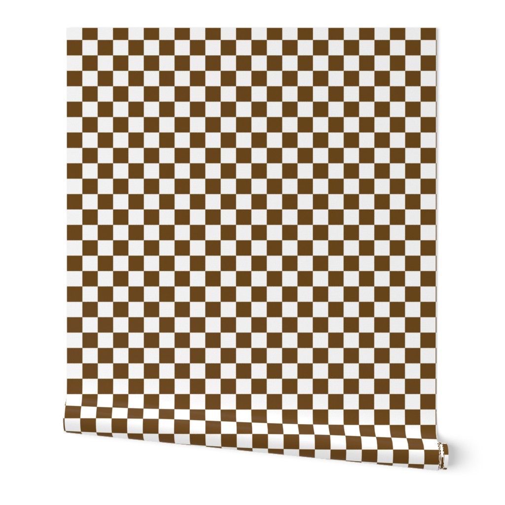 Checks - 1 inch (2.54cm) - Dark Brown (#6E4A1C) & White (#FFFFFF)